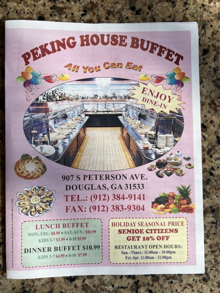 Peking House Buffet Inc. Menu